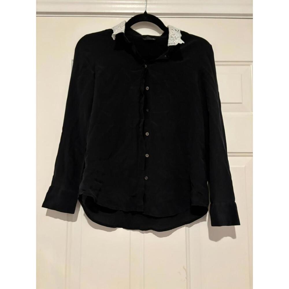 Womens sz XS Club Monaco navy sheer navy blouse #1113